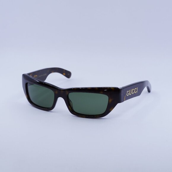 Gucci GG1296S 004 Sunglasses Havana Rectangle Frame, Green Lenses - Picture 1 of 12